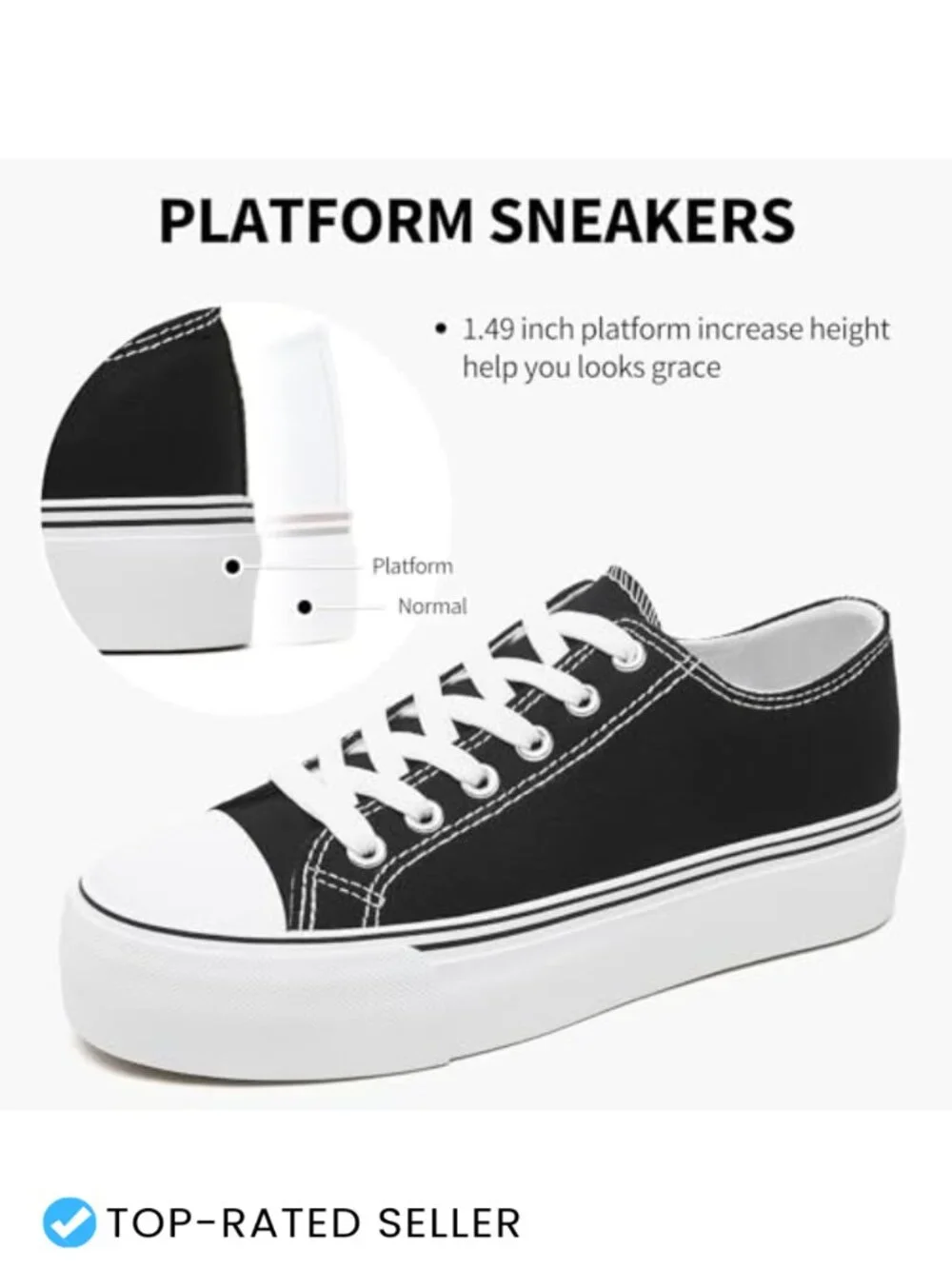 Platform Sneakers for Women - Breathable Canvas Lace-Up Walking Shoes